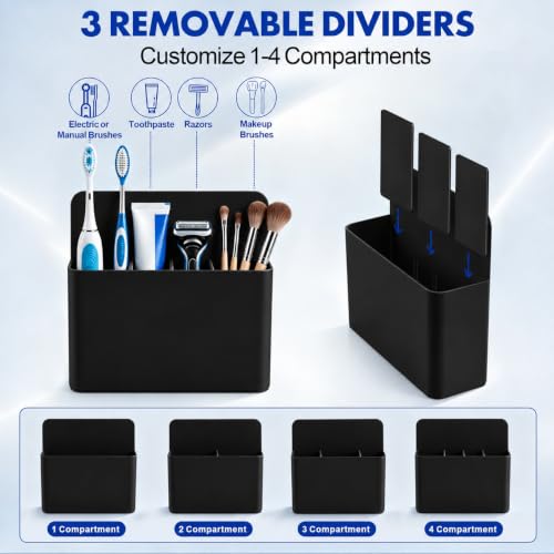 AgePlace 2 Pack Magnetic Toothbrush Holder for Cruise Ship Cabins,Wall Mounted Toothbrush Organizer with 3 Removable Dividers,Travel Must Haves,Cruise Essentials 2026 for Alaska & Caribbean Cruises - color: Black