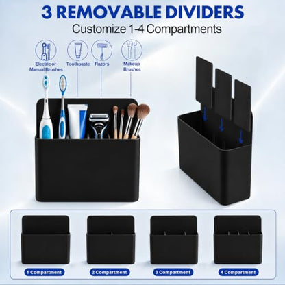 AgePlace 2 Pack Magnetic Toothbrush Holder for Cruise Ship Cabins,Wall Mounted Toothbrush Organizer with 3 Removable Dividers,Travel Must Haves,Cruise Essentials 2026 for Alaska & Caribbean Cruises - color: Black