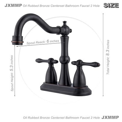 Oil Rubbed Bronze Antique Bathroom Faucet 2 Hole, Stainless Steel Centerset 4 inch Bathroom Faucet 2 Handle with Drain and Supply Hose, Brushed Bronze Faucet for Bathroom Sink - color: Oil Rubbed Bronze