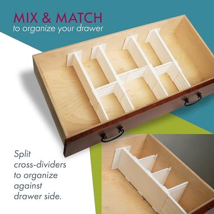 Dial Industries Dresser Drawer Dividers, 4 Pk + 3 Cross Dividers, 4.5" Deep | Slides apart to fit drawers of any length, Extra pieces create small sections, Great for socks, underwear and accessories - size: Set of 7, 4.5" Deep