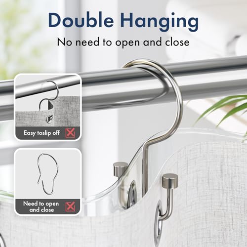 Bathway Shower Curtain Hooks Nickel Shower Curtain Rings, 12 Pcs Metal Double Hooks Rings Rust Proof for Bathroom Shower Curtain Rod - color: Nickel, style: Modern
