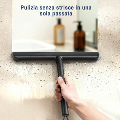 Silicone Shower Squeegee, Shower Screen Squeegee for Bathroom and Glass, Cleans Scrapers and Mirrors without Traces – Practical Cleaning Accessory – 21 cm, Black - color: Black