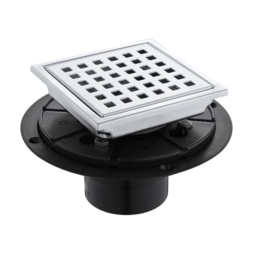 Square Shower Drain 4-Inch. with ABS Flange, Removable Grille,Bathroom Brushed Stainless Steel Shower Floor Drain - color: 4-inch Brushed