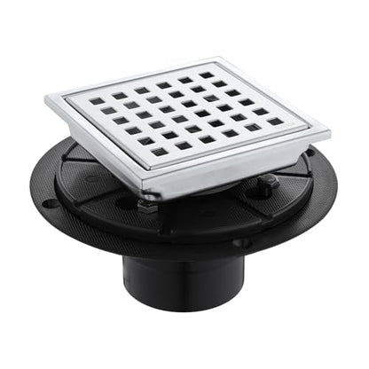 Square Shower Drain 4-Inch. with ABS Flange, Removable Grille,Bathroom Brushed Stainless Steel Shower Floor Drain - color: 4-inch Brushed
