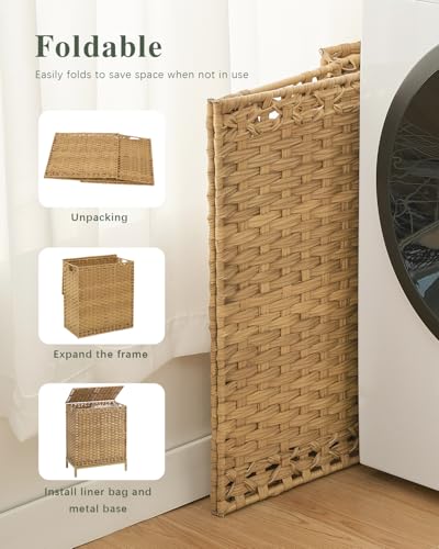 SETVSON Laundry Hamper with Lid, 112 L Handwoven Rattan Wicker Laundry Basket, 2 Removable Liner Bags Metal Heightened Feet, 6 Mesh Bags, 2 Section Large Clothes Hamper for Bathroom Bedroom, Natural - color: Natural, size: 112 L - 29.6 gal