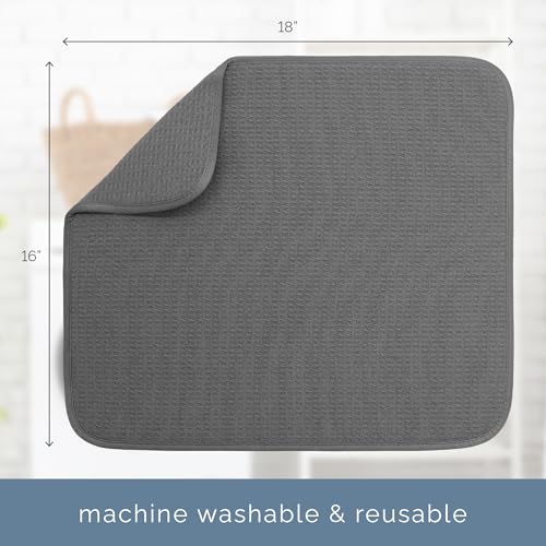S&T INC. Dish Drying Mat, 16" x 18", Large, Charcoal Grey | Absorbent Microfiber, Kitchen Counter Mat for Dishes, Utensils, Pots and Pans, Machine Washable - size: 16" x 18"