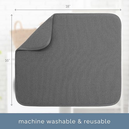 S&T INC. Dish Drying Mat, 16" x 18", Large, Charcoal Grey | Absorbent Microfiber, Kitchen Counter Mat for Dishes, Utensils, Pots and Pans, Machine Washable - size: 16" x 18"