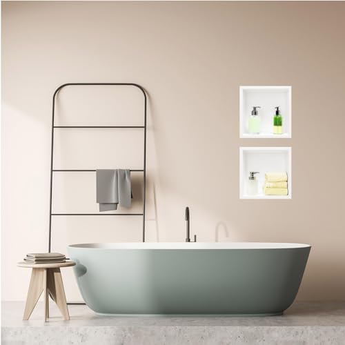 Recessed Niche Shower, Square Shower Caddy for Bathroom Storage, 304 Stainless Steel Shelf Insert, No Tile Needed,White - color: White