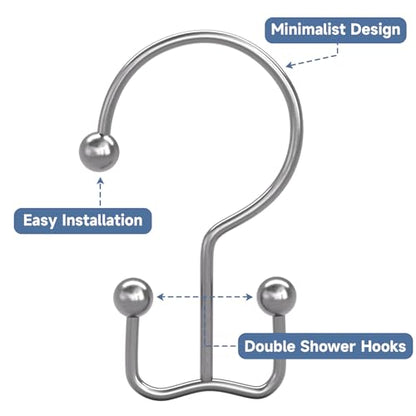 Titanker Shower Curtain Hooks Rings, Rust Resistant Metal Minimalist Simple Double Glide Shower Hooks Rings for Bathroom Shower Rods Curtains, Set of 12 Hooks - Chrome - color: Chrome, style: Minimalist
