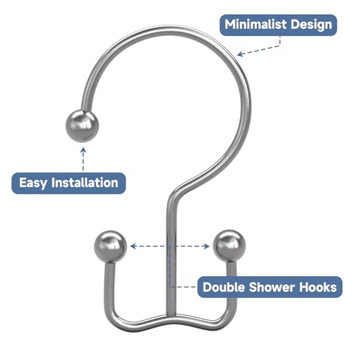 Titanker Shower Curtain Hooks Rings, Rust Resistant Metal Minimalist Simple Double Glide Shower Hooks Rings for Bathroom Shower Rods Curtains, Set of 12 Hooks - Chrome - color: Chrome, style: Minimalist