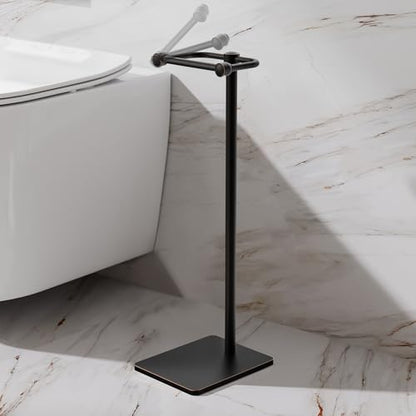 RUACQ Bathroom Toilet Paper Holder Stand, Oil Rubbed Bronze | Dual-Post Pivoting Free Standing Toilet Roll Holder with Weighted Base, Anti-drop Design 304 Stainless Steel Tissue Stand - color: Oil Rubbed Bronze, size: Free Standing