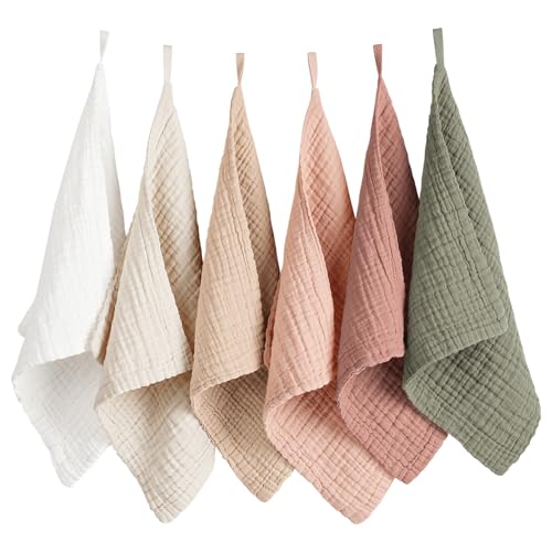 Konssy 6 Pack Baby Muslin Washcloths for Unisex 100% Cotton Wash Cloth Set for Baby Face Body Comfy and Soft for Newborn Infants Kids Girls and Boys - color: Pastel Color