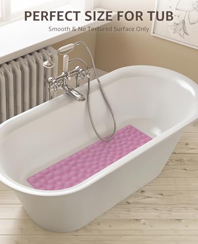 Bligli Bathtub Mat Non Slip, 16x40 inch Extra Long Bath Tub Mat with Strong Suction Cups, Soft Rubber Bathroom Floor Mat, Machine Washable, 100% BPA Free (Pink) - color: Pink, size: 40" x 16" (Rectangular)