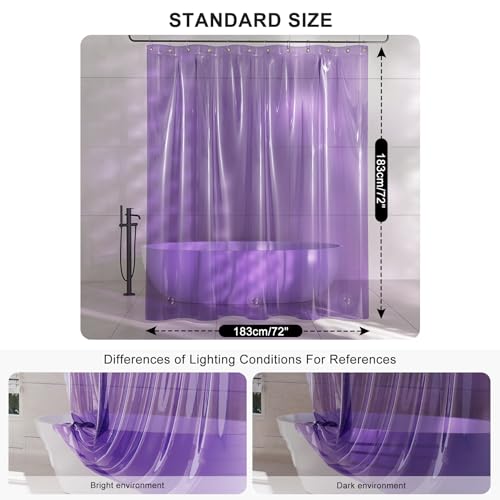 AmazerBath Purple Shower Curtain Liner Luxury, EVA Soft Clear Heavy Duty Shower Curtain and Liner 2-in-1, 72x72 Plastic Weighted Bathroom Liner, 12 Rustproof Grommets & 3 Heavyweight Stones - color: Rainbow Lavender, size: 72"W x 72"L (Pack of 1)