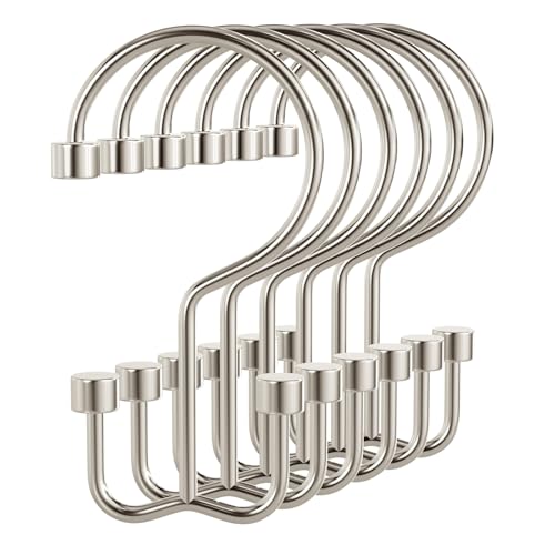 Bathway Shower Curtain Hooks Nickel Shower Curtain Rings, 12 Pcs Metal Double Hooks Rings Rust Proof for Bathroom Shower Curtain Rod - color: Nickel, style: Modern