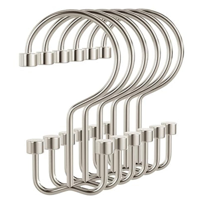 Bathway Shower Curtain Hooks Nickel Shower Curtain Rings, 12 Pcs Metal Double Hooks Rings Rust Proof for Bathroom Shower Curtain Rod - color: Nickel, style: Modern