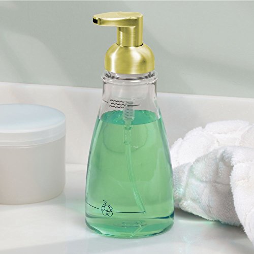 InterDesign Foaming Soap Dispenser Pump, for Kitchen or Bathroom Vanities - Clear/Gold Brass - color: Soft Brass, style: Pack of 1