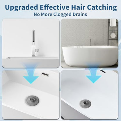3Pcs Silicone Hair Catcher Shower Drain for Bathtub & Sink Trap/Strainer | 3 Pack Anti-Clog Collapsible Tub Protector Cover, Pet Hair Stopper fit 1 1/2" to 1 5/8'' Bathroom, Shower Stall & Sink Drains - color: Dull Grey