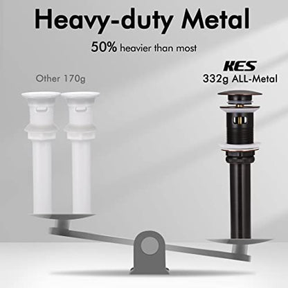 KES Bathroom Faucet Vessel Vanity Sink Pop Up Drain Stopper with Overflow Oil Rubbed Bronze, ALL Metal Rustproof Brass and 304 Stainless Steel, S2008A-ORB - color: Oil Rubbed Bronze, style: With Overflow, 1 Pack