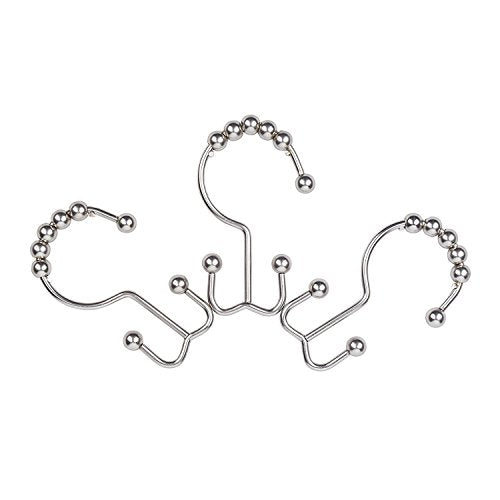 Metal Double Glide Roller Shower Curtain Hooks Rings, Nickel,12pcs | 100% Stainless Steel, Curtain Hooks Rings for Bathroom Shower Rods Curtains and Liners, Easy Glide Rollers - color: Nickel