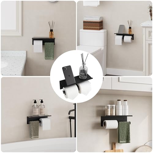 Black Toilet Paper Roll Holder with Shelf Wall Mounted for Bathroom (Black, Double Head) - color: Matte Black
