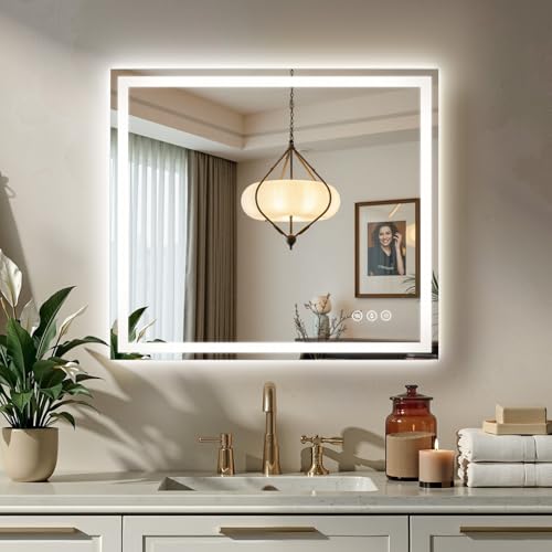 32x36 LED Bathroom Mirror with Anti-Fog, Backlit & Front Lit, Memory | Stepless Dimmable 3 Color CRI 95+ Shatterproof Tempered Glass ETL Listed for Safety Lighted Bathroom Vanity Mirror for Wall - size: 36"L x 32"W