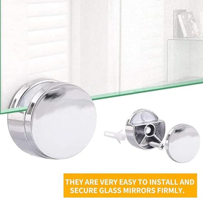 Mirror Clips, Zinc Alloy Mirror Floating Glass Clip - Small Round Wall Mounted Mirrors Bracket/Clip -Bathroom Mirrors Supporting Sheet Mirror Fixed Fitting - (4 Pcs)