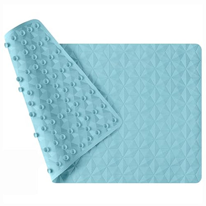 Bathtub Mat Non Slip - Natural Rubber Bath Tub Shower Safety Mat - 16 x 28 Inch Shower Mats with Suction Cups - Delicate Diamond Pattern - Softer - BPA Free - Machine Washable - Elegant Blue