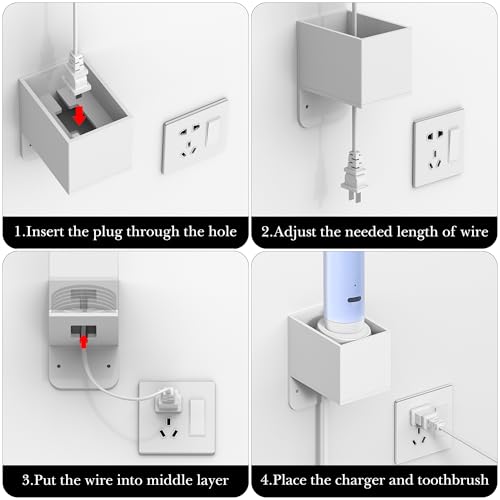 Linkidea Wall Mount Electric Toothbrush Charger Holder with Cable Organizer, Self-Adhesive Powered Brush Stand Compatible with Oral-B iO 3/5, Smart, Pro, Genius Toothbrush(Oval Charger Only)