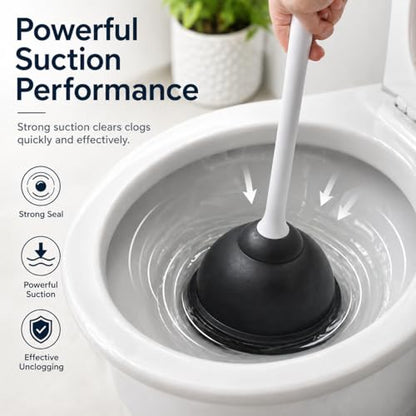 Toilet Plunger with Caddy, Heavy Duty Suction Cup, 19.5 Inch, Compact Holder for Bathroom Cleaning, White