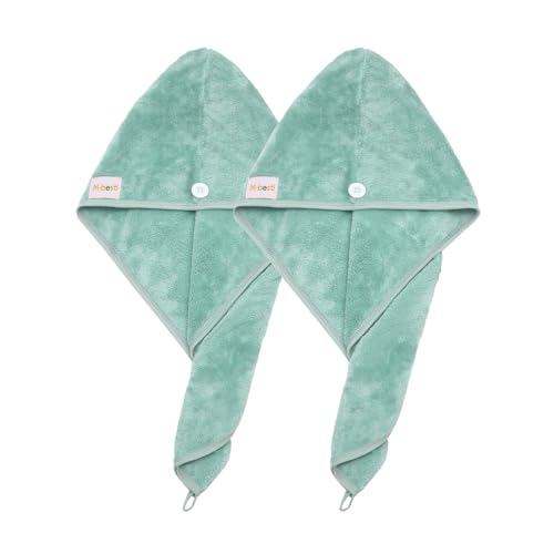 M-bestl 2 Pack Microfiber Hair Towel Wrap,Hair Drying Towel with Button, Hair Towel Turban,Head Towel to Dry Hair Quickly (Green&Green) - color: Green&green