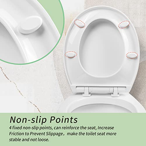 Toilet Seat Round Slow Close, Non Slip Bumpers Quick-Release White | Quiet Close, Tool-Free Install, Four Bumpers, Never Loosen, Fits Standard Round Bowls, Plastic, White - size: Round