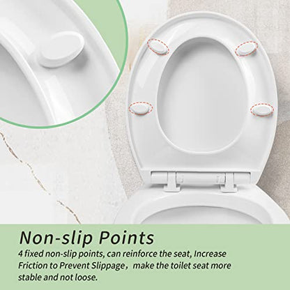Toilet Seat Round Slow Close, Non Slip Bumpers Quick-Release White | Quiet Close, Tool-Free Install, Four Bumpers, Never Loosen, Fits Standard Round Bowls, Plastic, White - size: Round