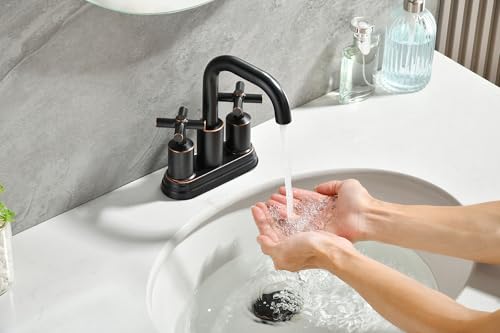 Two Handle Lavatory Faucet 4-inch Centerset Bathroom Sink Faucets with Drain Assembly for 3 Hole Sink Oil Rubbed Bronze Finish DF-4303CCH-ORB Duttao - color: Oil Rubbed Bronze