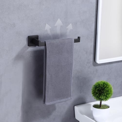 LANC Bathroom Hand Towel Holder Matte Black Hand Towel Bar 2 Pack 10 Inche Right Side Square Towel Ring for Kitchen Toilet Wall Mount Stainless Steel Modern Towel Rack Hanger,A8806MB-P2 - color: Matte Black, size: 2 Pack(Right Hand)