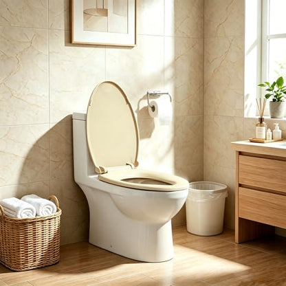 Toilet Seat Elongated Almond, 18.5 x 14.2 Inch, Slow Close, Bottom-Mount Design, Fits 2-Piece Toilets, Durable & Easy to Install, PP Material Safe and Durable - color: Almond, size: Elongated 18.5inch