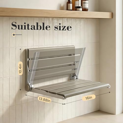 Wall Mounted Shower Seat - 16IN Shower Benches for Inside Shower with 400LB Capacity, Fold Down Shower Seat for Elderly, Disabled & Pregnant Women, Non-Slip Grey Shower Chair, [2026 New Upgrade] - color: Grey