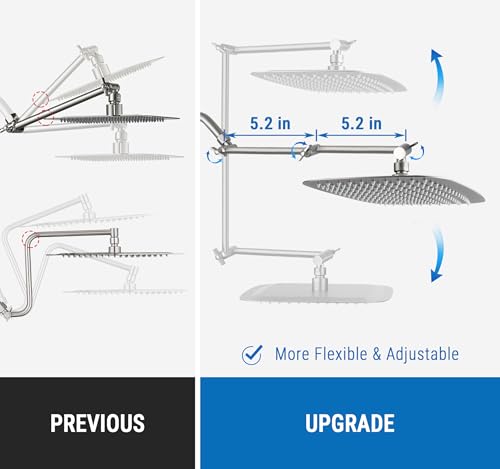 G-Promise 12 Inch Shower Extender with 6Inch Arm and Flange(Brushed Nickel) | Solid Brass Construction, Height and Angle Adjustable, Standard Connection Thread, All Installation Tools Included - color: Brushed Nickel, style: 12 Inch