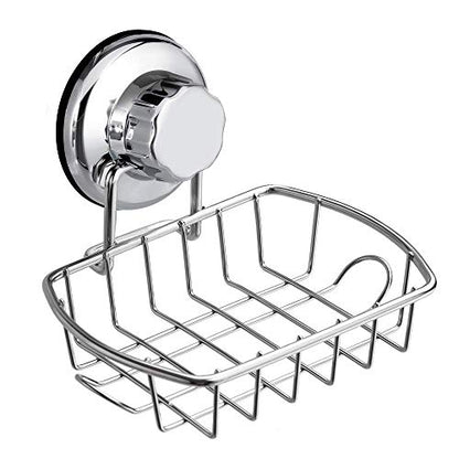 SANNO Suction Soap Dish,Soap Holder with Hooks, Soap Dish Saver Tray Bar Soap Sponge Holder for Shower Bathroom, Tub and Kitchen Sink - color: Stainless Steel