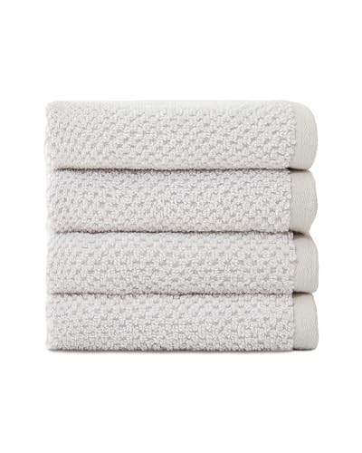 Cozy Earth Nantucket 60% Cotton 40% Viscose from Bamboo Washcloth | 600 GSM Plush and Fast-Drying with Rice Weave Pattern, 4 Pack 13" x 13" Luxury Washcloth, Light Grey - color: Heathered Light Grey, size: Washcloth