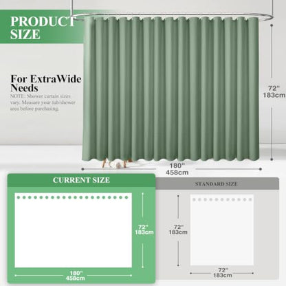 Extra Wide Waffle Shower Curtain Set with Liner 180x72 Sage Green | 180 Inch Wide, Waterproof Clear PEVA Liner, 256GSM Heavy Duty Fabric, Hotel Luxury Shower Curtains for Bathroom, 32 Hooks - color: A Sage Green, size: 180"W x 72"L (Pack of 1)