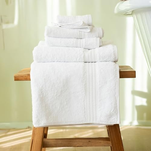 100% Turkish Cotton Towel Set of 6 - Soft, Plush & Super Absorbent - Premium Set with 2 Bath Towels, 2 Hand Towels, and 2 Washcloths - Made in Turkey (White, 6-Piece Towel Set) - color: White