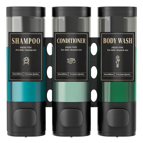 Luxspire Shampoo and Conditioner Dispenser, Shower Soap Dispenser 3-Chamber | Lockable Large Capacity 900ml No-Drill Wall-Mounted Shampoo and Body Wash Dispenser for Bathroom Hotel Kitchen Airbnb - color: Classic Black, size: 3 Chamber