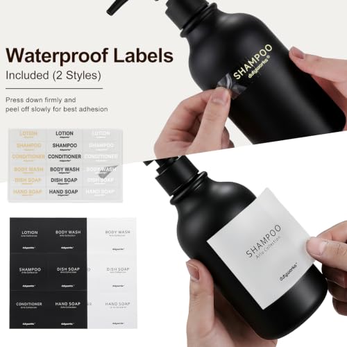 Shampoo and Conditioner Dispenser Set of 3, Matte Black | 16.9 oz Refillable Bottles, No-Drill Wall Mount, Includes 27 Labels, For Bathrooms, Hotels and Airbnbs - color: Matte Black Bottle + Black Pump