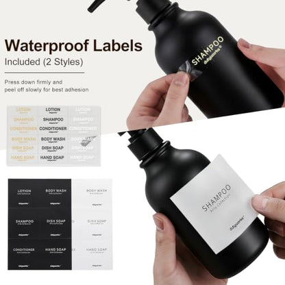 Shampoo and Conditioner Dispenser Set of 3, Matte Black | 16.9 oz Refillable Bottles, No-Drill Wall Mount, Includes 27 Labels, For Bathrooms, Hotels and Airbnbs - color: Matte Black Bottle + Black Pump