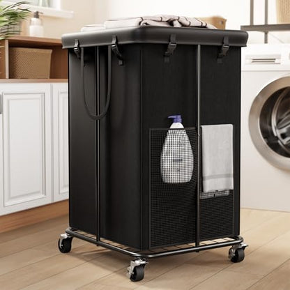 150L Large Laundry Hamper with Wheels, Rolling Laundry Basket | Removable Laundry Bag | Metal Frame | Oxford Fabric Dirty Clothes Hampers for Bedroom, Laundry Room, Bathroom, Dorm | Black - color: Black