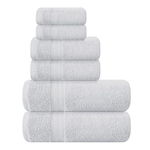 BOUTIQUO 6 Pack Cotton Towel Set, Contains 2 Bath Towels 27x54 inch, 2 Hand Towels 16x24 inch & 2 Wash Coths 12x12 inch, Ideal Everyday use, Ultra Soft Compact & Lightweight - Light Grey - color: Light Grey, size: 6 Piece Towel Set