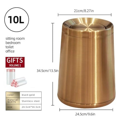 10 L/2.6Gallen,Swing Lid Gold Brass Trash Can,Brushed Nickel Garbage Can Bathroom with Flipping Lid,for Bathroom, Living Room,Bedroom,Hotel (Rose Gold) - color: rose gold