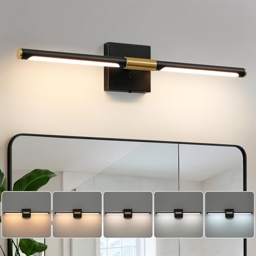 Epinl Black Gold Vanity Light for Bathroom, 24 inch 5CCT 360° Rotatable Bathroom Light Fixture Over Mirror Dimmable LED Vanity Lighting Fixtures Modern Bathroom Wall Light - color: Black+Gold, size: 24 inch