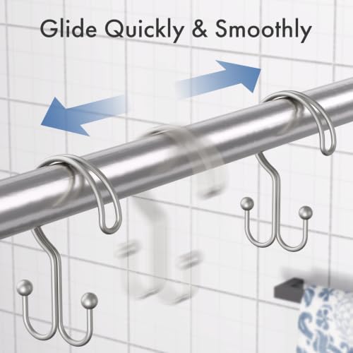 Bathway Matte Nickel Shower Curtain Hooks Ring, 12 Pcs Double Sided Shower Hooks, Rust Proof Metal Shower Hooks for Bathroom, Anti-Drop Shower Rings for Shower Curtain & Liners - color: Matte Nickel, style: Double-layer Shower Hooks